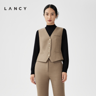 LANCY 新款 通勤收腰显瘦女士马夹高端商务女 朗姿羊绒马甲2022秋季