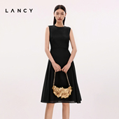 LANCY 显瘦连衣裙女 极简薄纱高级感收腰A字无袖 朗姿2025夏季 新款