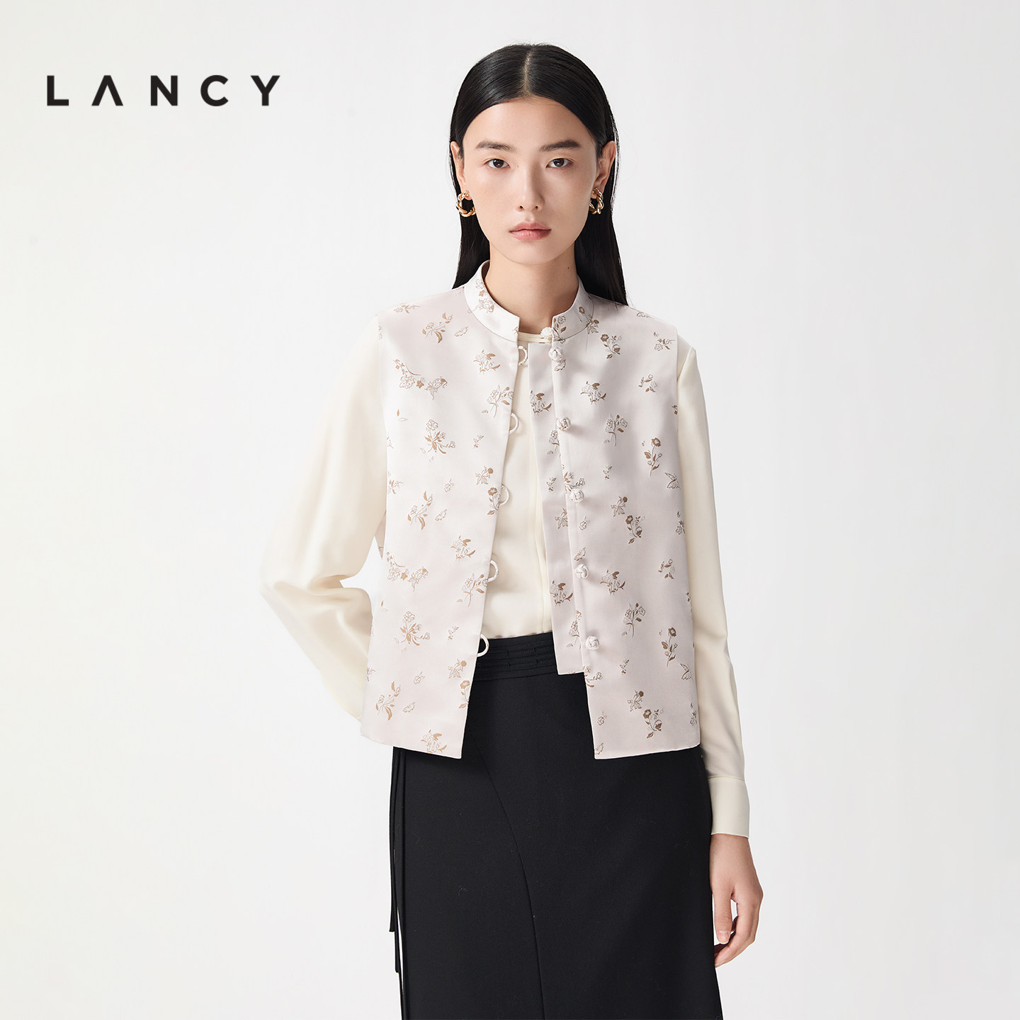 【金玉满棠】LANCY/朗姿2026春新款新年新中式立领盘扣提花马甲女