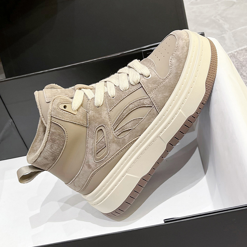 厚底板鞋女棉鞋真皮高帮鞋