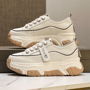 厚底女鞋2025年秋季新款运动休闲鞋百搭增高老爹鞋水钻真皮小白鞋