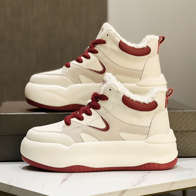 休闲厚底二棉鞋秋冬季高帮小白鞋