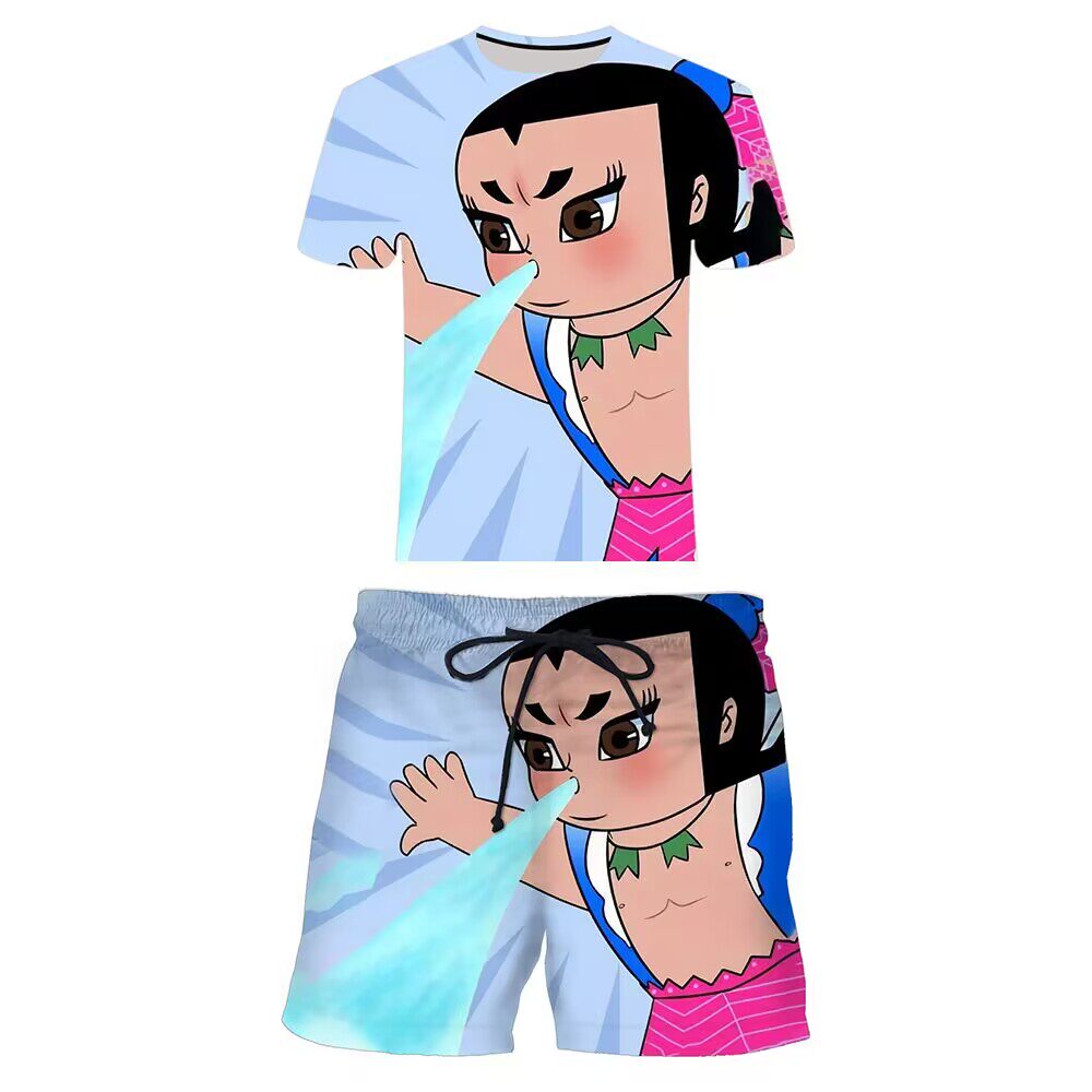 2023新款葫芦娃七兄弟系列3d印花帅气时尚套装热销百搭小学生