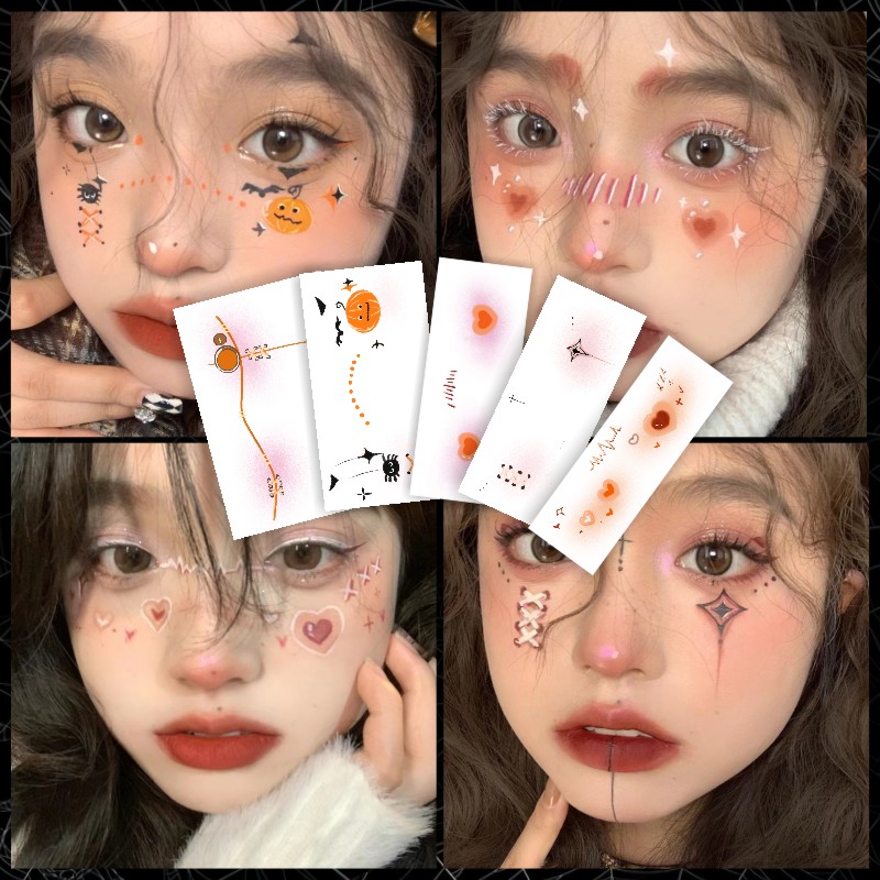 万圣节纹身贴少女可爱脸妆