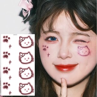 万圣节纹身贴 暗黑KITTY猫凯蒂猫妆容脸贴 血泪女生COS可爱鬼贴纸
