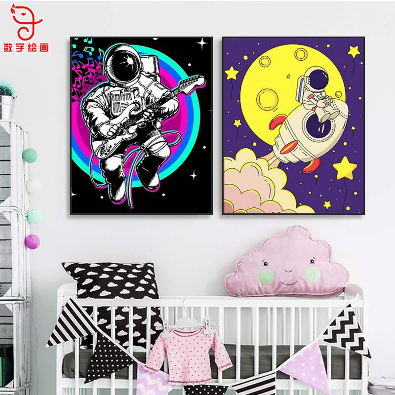 宇航员diy星空油彩画宇宙创意简约l儿童填涂色装饰