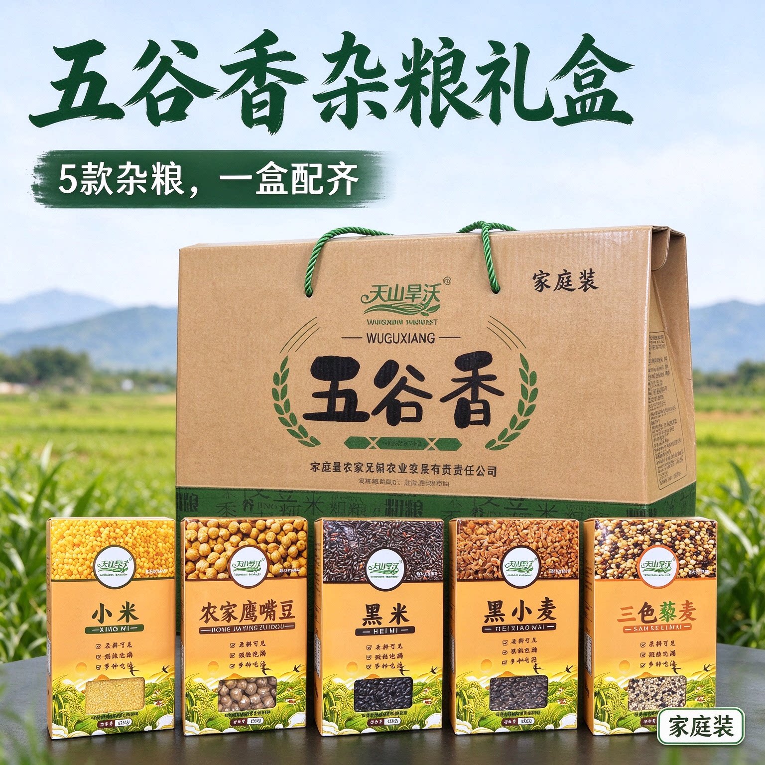 新疆特产天山旱沃五谷杂粮礼盒装鹰嘴豆黑小麦小米黑米三色藜麦