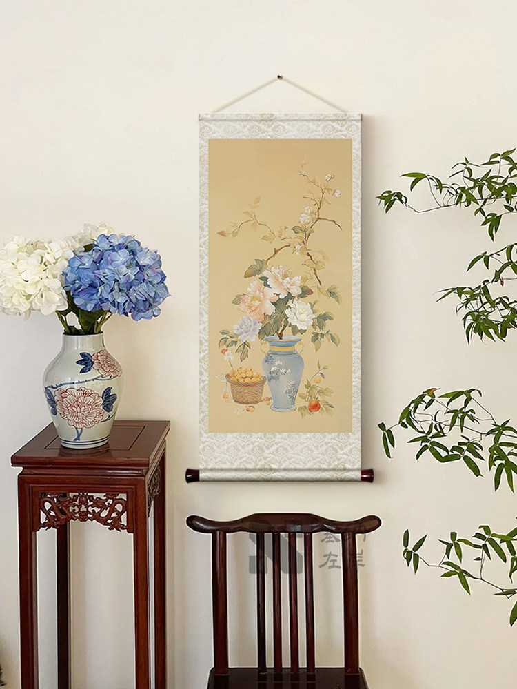 《富贵花开》新中式入户玄关卷轴挂画好寓意茶室书房装饰画国画