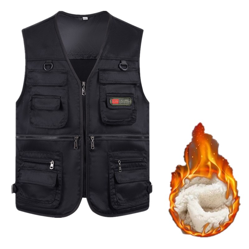 秋冬中老年马甲男士爸爸大码多口袋坎肩加绒马夹户外摄影钓鱼背心