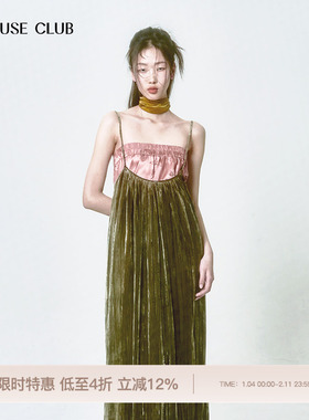 【李溪芮同款】REFUSE CLUB 新中式丝绒真丝抹胸拼接吊带连衣裙