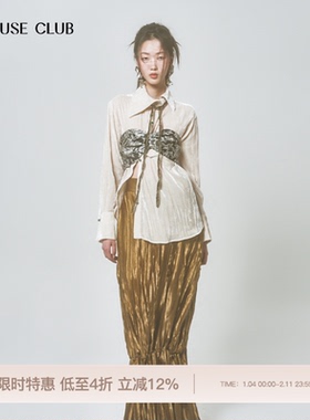 【李溪芮同款】REFUSE CLUB 女装秋冬新款休闲不对称丝绒衬衫
