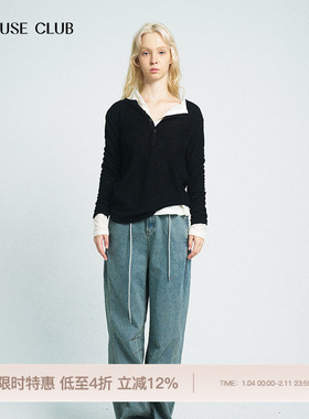 REFUSE CLUB 25春夏新款黑色修身长袖针织打底衫