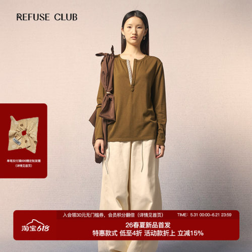REFUSE CLUB 亨利领圆领棉长袖上衣