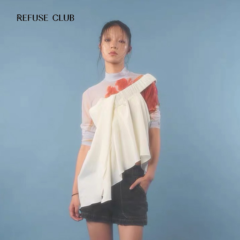 【设计师品牌】REFUSECLUB官方女装两色单肩设计感挂脖吊带上衣