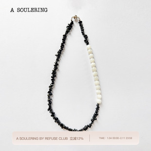 A SOULERING BY REFUSE CLUB 26SS 天然水晶项链 墨白凝珠
