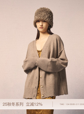 REFUSE CLUB 2025秋冬新款马斯红破洞毛衣外套针织毛衣保暖上衣