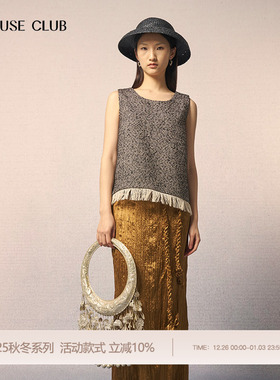 REFUSE CLUB 25秋冬新款花色游牧无袖须边圆领马甲