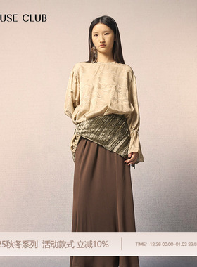 REFUSE CLUB 25秋冬新款进口人丝微喇袖提花上衣