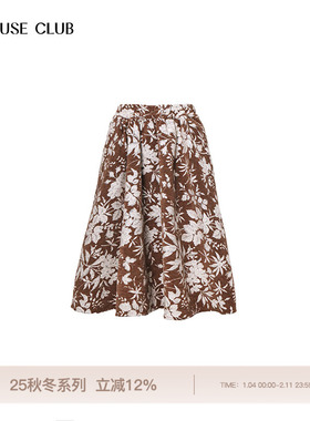 REFUSE CLUB 25秋冬新款棕色复古提花伞裙法式复古