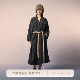 【 穆祉丞同款】REFUSE CLUB 黑色流浪风衣经典v领长款风衣外套