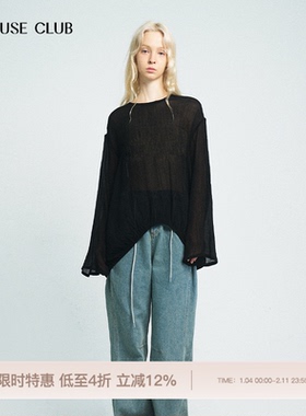 REFUSE CLUB 25春夏新款黑色外搭宽松褶皱罩衫
