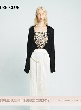 REFUSE CLUB 25春夏新款黑色宽松褶皱长袖衬衫上衣