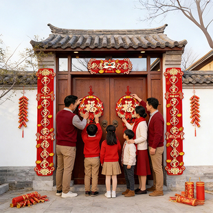 2026年马年门贴对联家用全磁吸福字门联高植绒过年装饰大尺寸套装