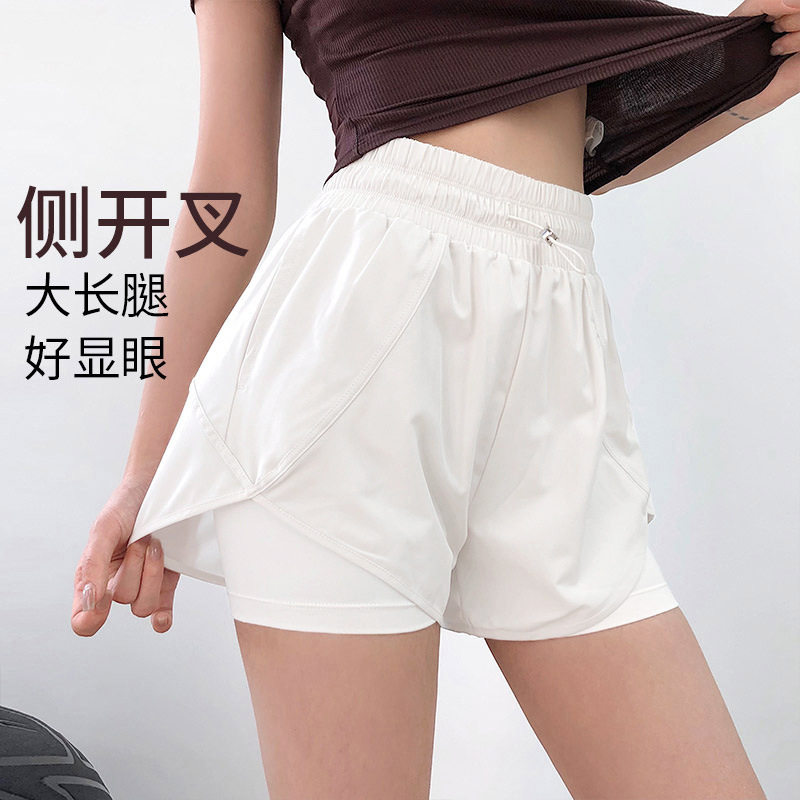大码胖mm假两件运动短裤女健身防走光夏季薄款透气速干瑜伽短裤