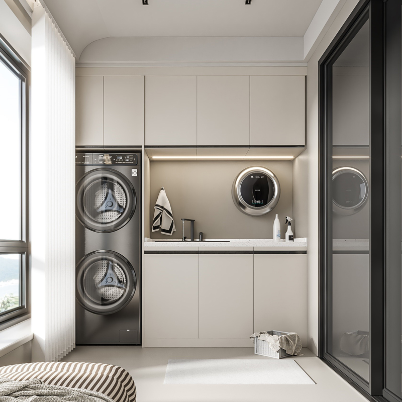 定制蜂窝铝阳台洗衣机一体柜 洗衣机柜洗手池脸盆靠墙组合柜吊柜