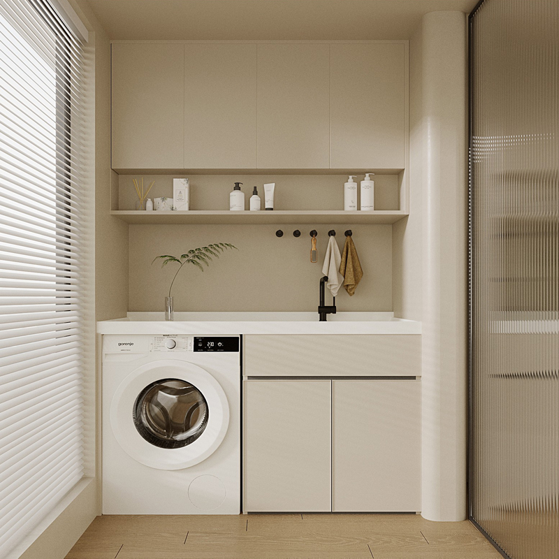 定制蜂窝铝阳台柜洗衣机一体柜 储物柜洗手池脸盆靠墙组合柜吊柜