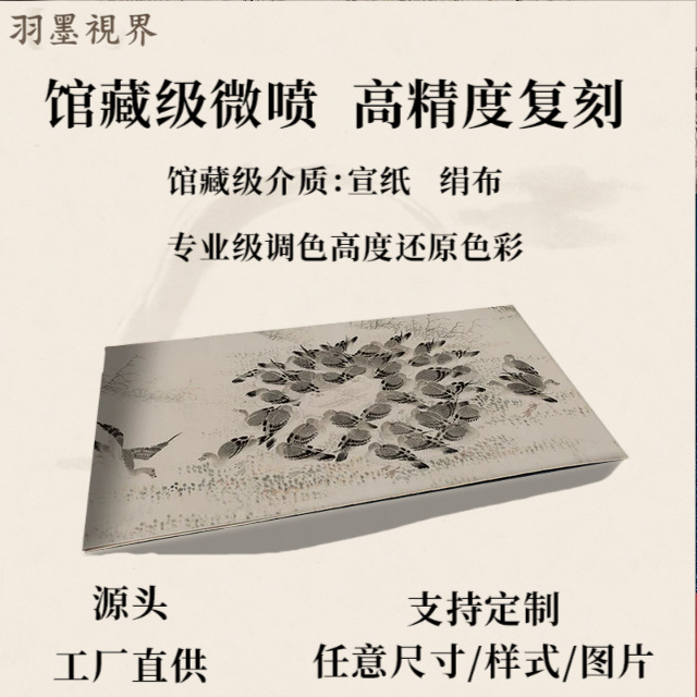 明 王守谦 千雁图纸本名家真迹微喷复刻长卷卷轴装裱装饰画临摹