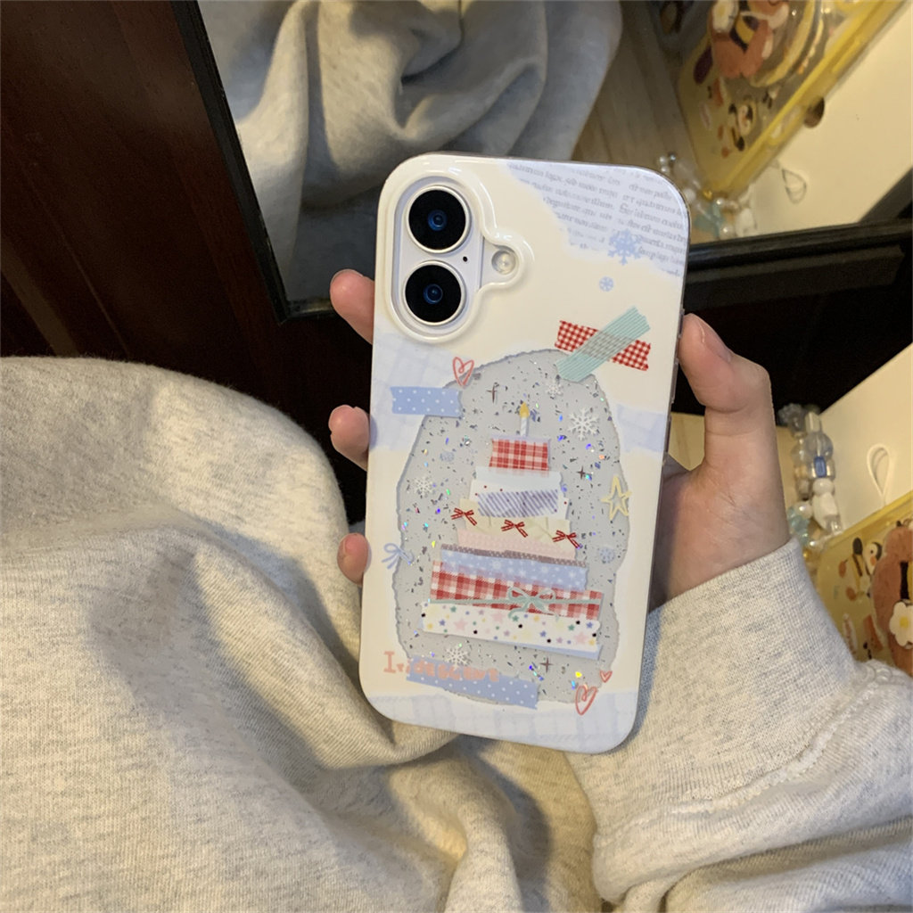 LYBH 日韩ins风闪粉少女镂空手账拼贴蛋糕适用iPhone16promax苹果13pro手机壳15/14可爱13软12防摔保护套15p