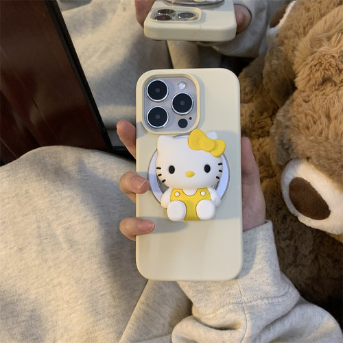 韩国小众博主同款白皮黄色背心Kitty磁吸壳适用iPhone16ProMax手机壳16硅胶14新款17磨砂13保护套15防摔16pro