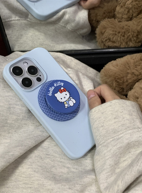 日韩简约蓝色格子英文HelloKitty磁吸壳适用iPhone16ProMax手机壳14硅胶15新款16pro保护套13防摔16磨砂11/12