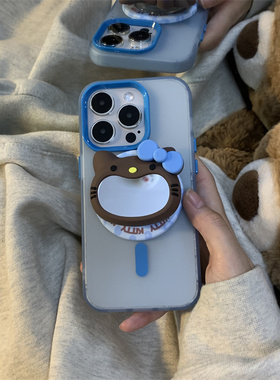ins简约蓝色大嘴镜子HelloKitty磁吸壳适用iPhone16Promax手机壳15硅胶17pro硬壳17磨砂16保护套14p防摔12/13