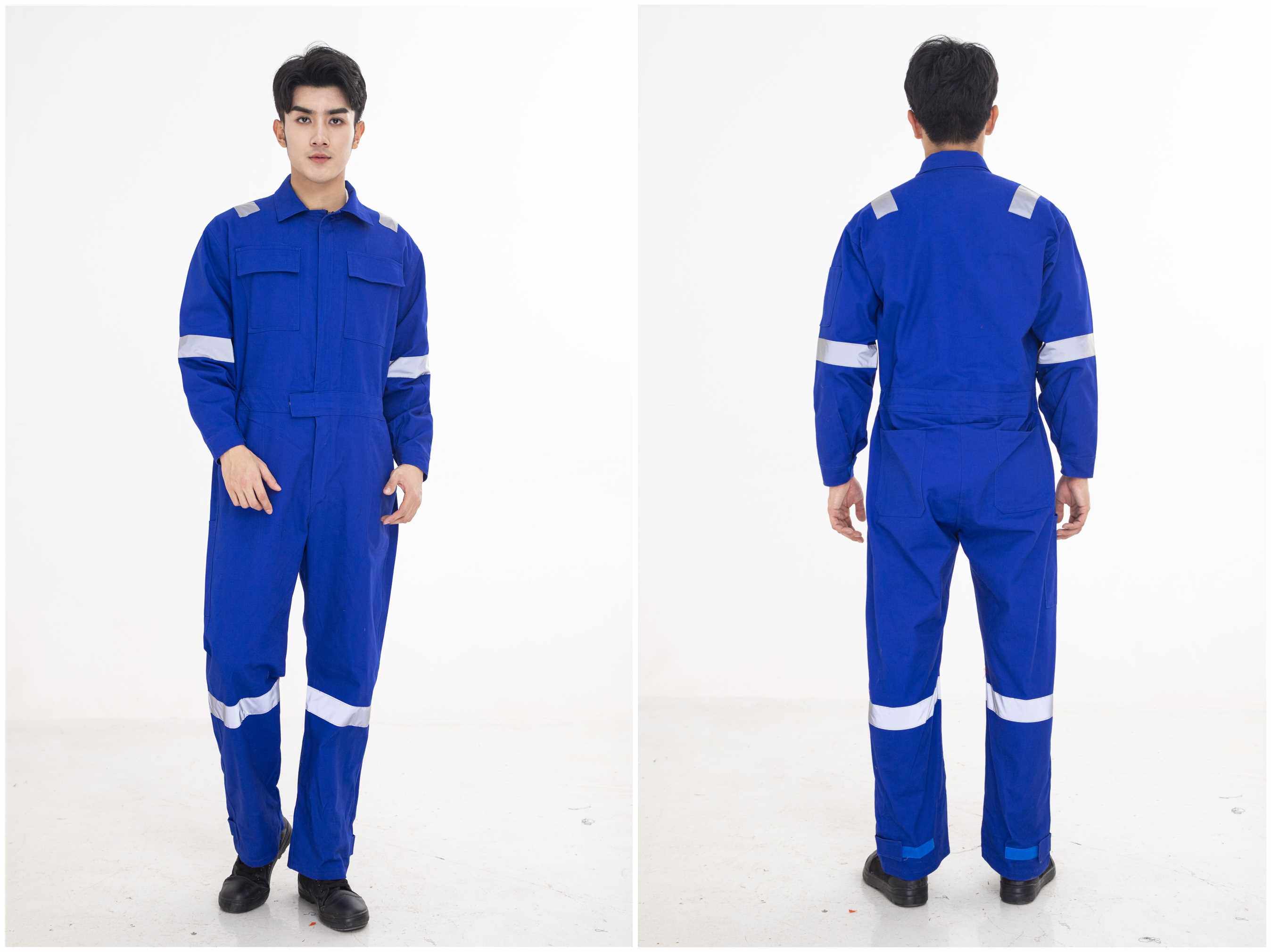 高档春秋石油全棉连体工作服男纯棉反光条连体服加厚防烫定制船员