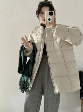 hello同款羽绒服女中长款2025新款冬季宽松加厚简约巨好看外套潮