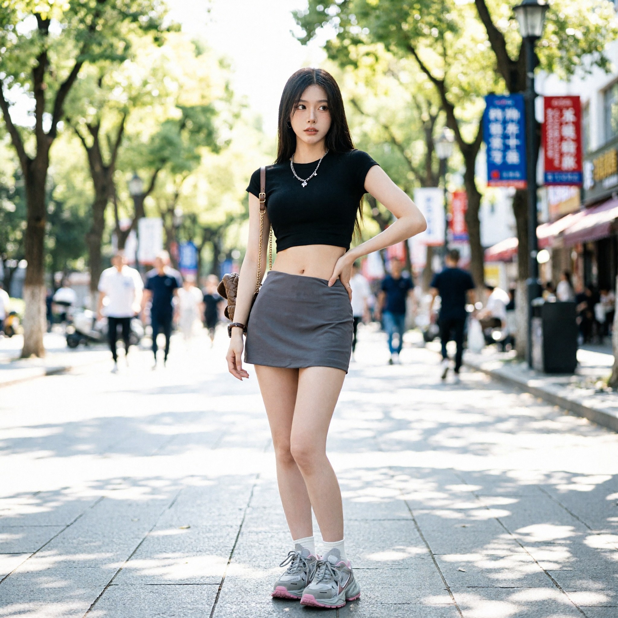 辣妹高腰显瘦防走光灰色包臀裙
