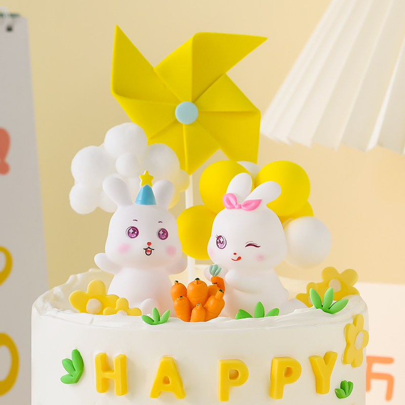 慕斯兔蛋糕装饰摆件网红可爱小兔子小白兔田园风儿童生日烘焙插件