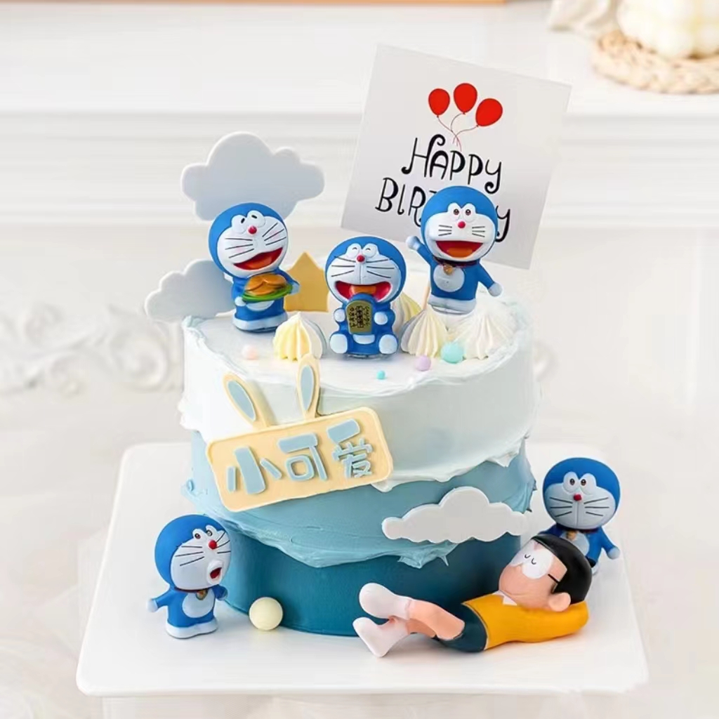 叮当猫蓝胖子蛋糕装饰摆件机器猫哆啦A梦儿童生日烘焙甜品台插件