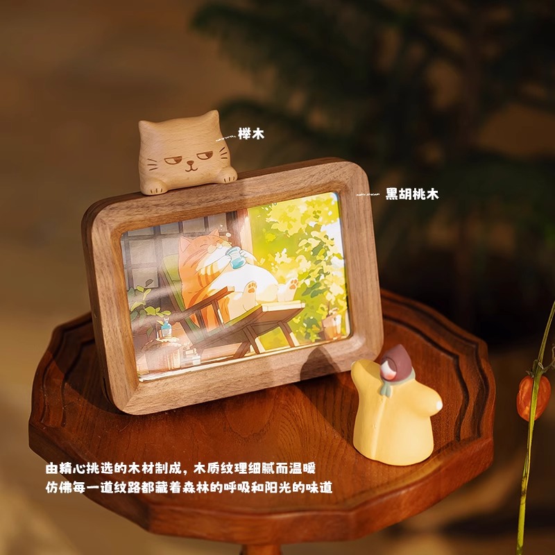 猫咪实木相框可爱摆件生日礼物