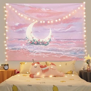 治愈系风景油画背景布氛围感挂布宿舍卧室床头装饰墙布遮挡可定制