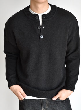 【亨利领】老钱针织毛衣男秋冬高级感慵懒风外套头混纺重磅打底衫