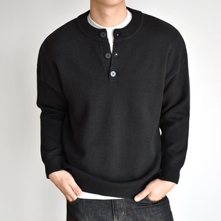 老钱针织毛衣男秋冬高级感慵懒风外套头混纺重磅打底衫 亨利领