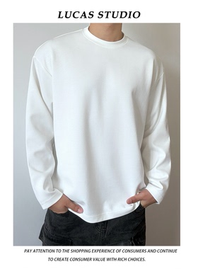 【高级质感】重磅400g太空棉长袖T恤男生白色2025春厚款宽松卫衣
