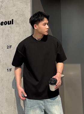 【领口印花】重磅320g太空棉短袖男士2025春季新款宽松t恤小圆领