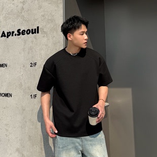 领口印花 新款 重磅320g太空棉短袖 2025春季 宽松t恤小圆领 男士