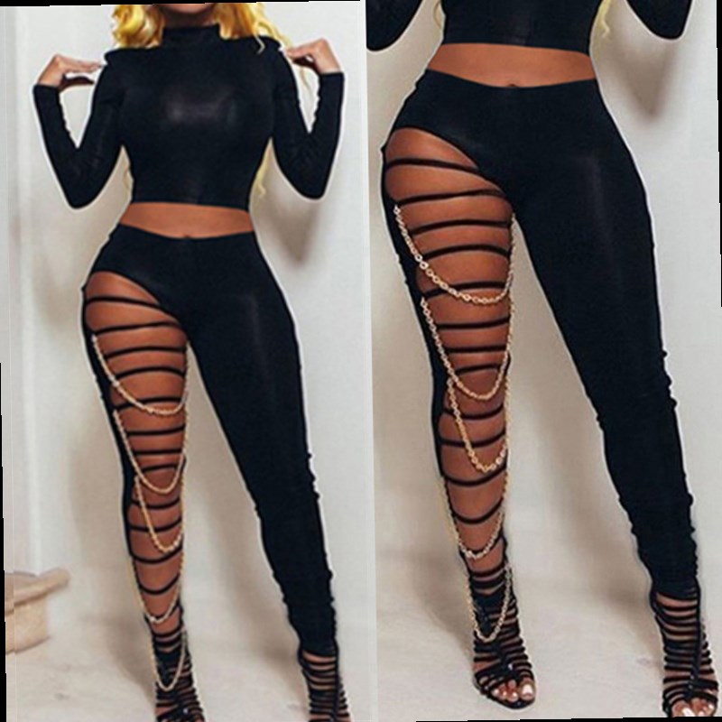 Casual sexy new ripped leggings 休闲性感新款破洞打底裤