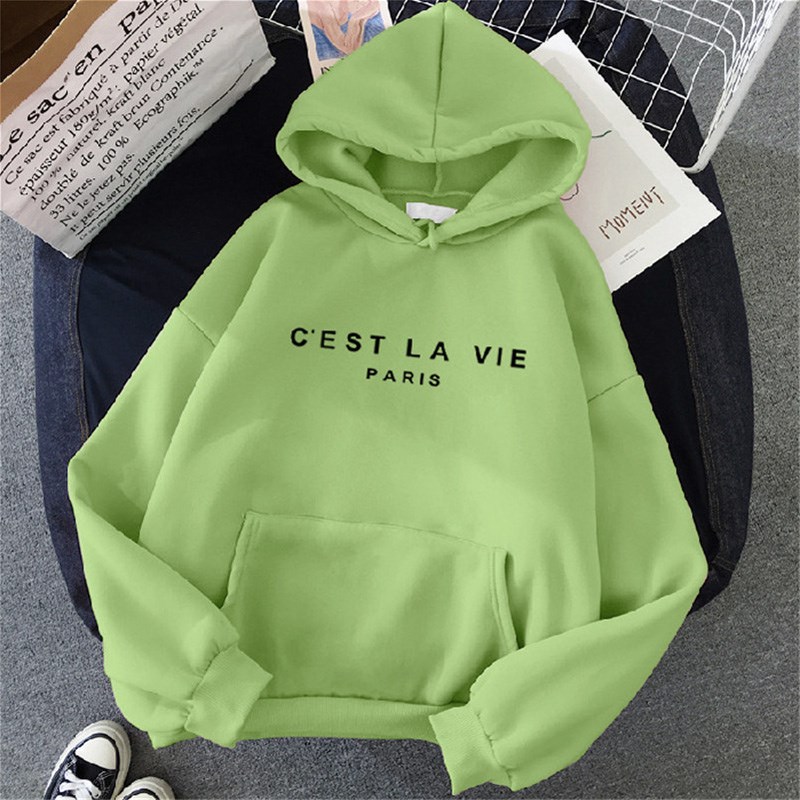 Letter-print hooded fleece loose all-match top coat 连帽上衣