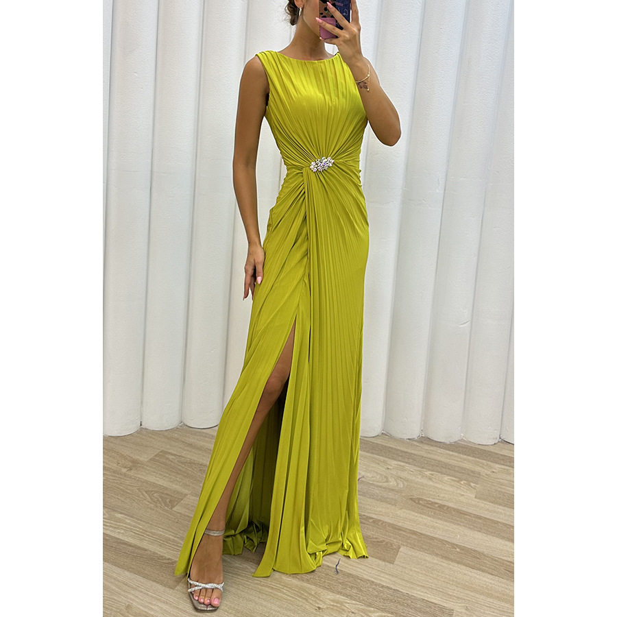 Sleeveless slit evening dress欧美开叉无袖时尚连衣裙晚礼服女